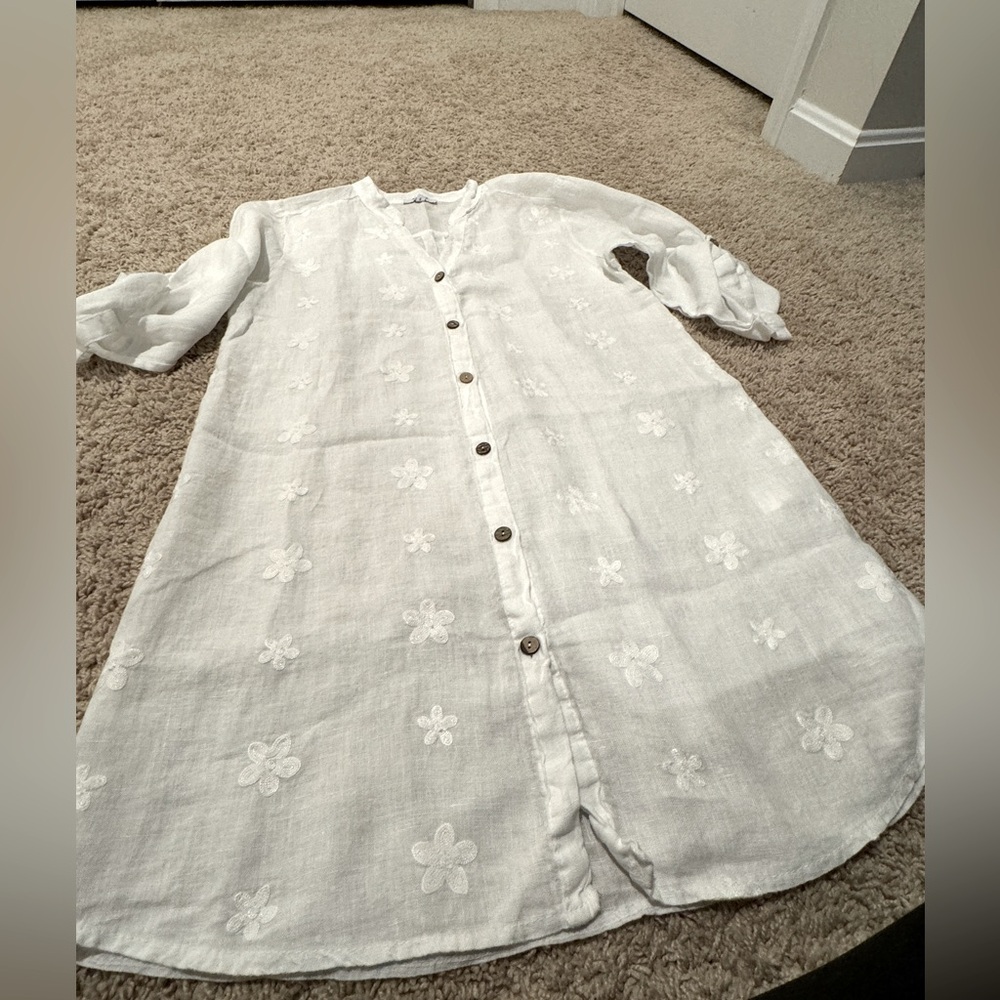 white linen top , can also be worn as beach cover up